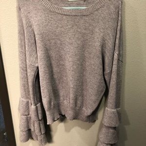 Gray Ruffled Sleeve Sweater